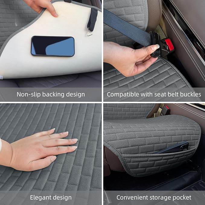 2Pcs Dark Gray Linen Car Seat Covers Front Seats Covers for Van SUV Truck | Breathable Cloth Fabric Durable Non-Slip Car Seat Protector - Image 3