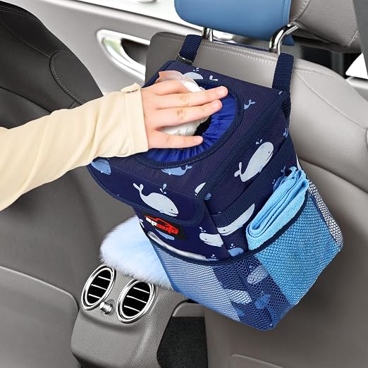 EPAuto Waterproof Car Trash Can with Lid and Pockets, 1.8 Gal, Blue | Leakproof, Collapsible Multipurpose Car Bin with 3 Side Storage Pockets, Adjustable Straps - Image 7