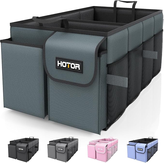 HOTOR Trunk Organizer - Foldable Car Organizer for SUVs & Sedans Storage | Sturdy Car Organization for Men & Women, Car Accessories, Tools, Sundries, Gray-green, 2 Compartments, 21.3" x 12.6" x 10.6" by HOTOR