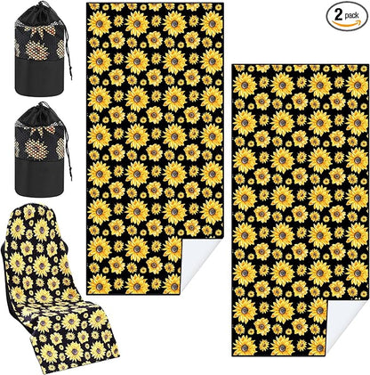 Hahafelt 2 Pack Car Seat Towel Cover with Storage Bag, Sunflower | 63 x 32 in Car Towel Seat Cover Non Slip Waterproof, Gym Workout Swimming Running, Machine Washable Sweat Absorbent Protector by Hahafelt