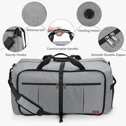 100L EXTRA LARGE Foldable Waterproof Travel Duffel Bag for Men Women Gray | with Shoe Compartment, 32" Duffle Bag for Weekender Gym Sport, Tear Resistant - Image 5