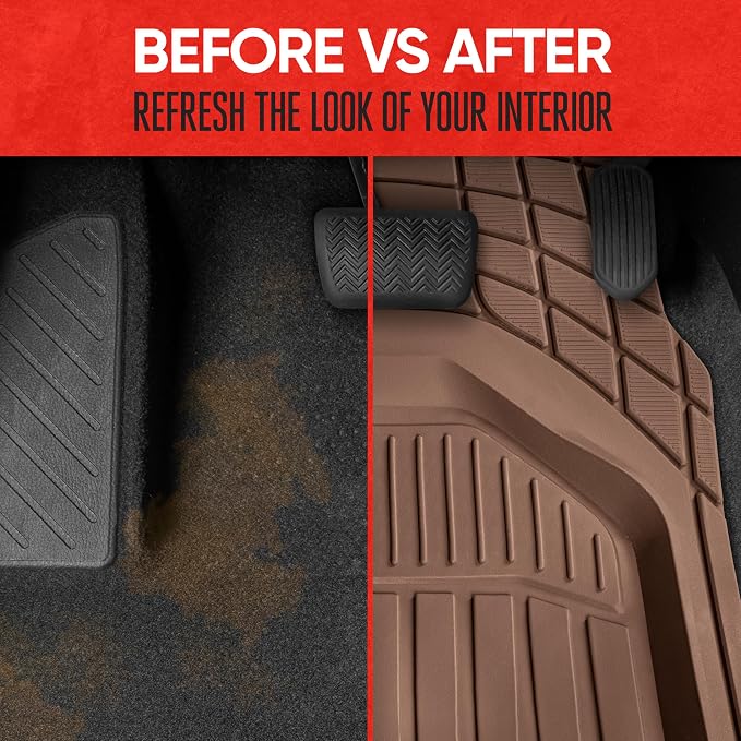 Motor Trend 943-BW FlexTough Defender Car Floor Mats -Next Generation Deep Dish Heavy Duty Contour Liners for Car SUV Truck & Van-All Weather Protection, Trim to Fit Most Vehicles (Brown) - Image 4