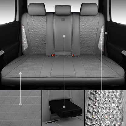 CAR PASS Gray Oxford Bling Diamond Car Seat Covers Full Set Interior Sets, Waterproof Shining Glitter Sparkly Crystal Universal Armrest Fit 95% Automotive Truck SUV Cute Women Girl, Gray Rhinestone - Image 6