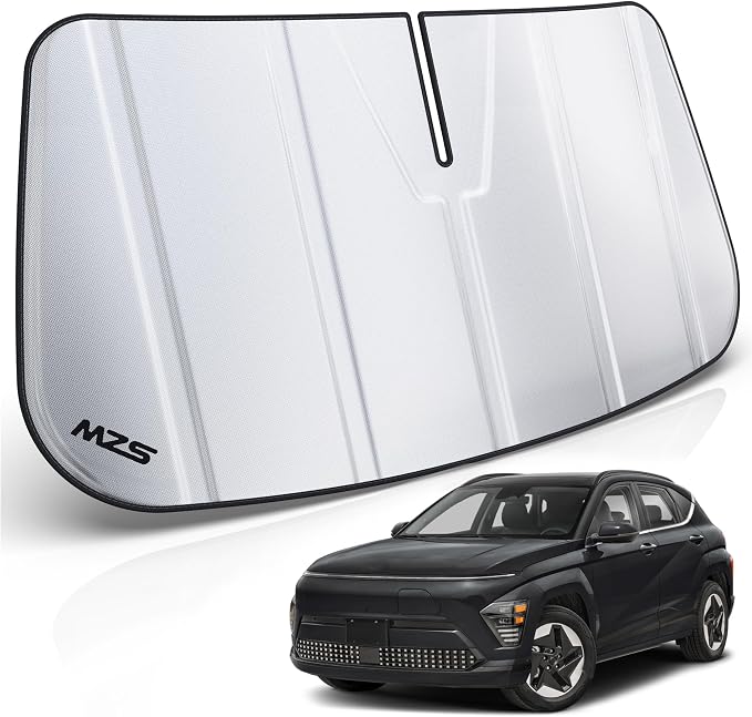 MZS Windshield Sun Shade Compatible with Kona 2024-2026 | 6-Layer Heat Insulation, 99% UV Blocking, Keeps Interior Cool, Full Coverage Visor, Foldable Car Window Sunshade, Storage Bag by MZS