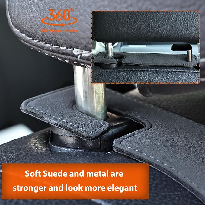 Heavy-Duty Car Headrest Hooks Holds 44lb Suede & Metal Hangers for Bags | Universal Fit for Cars/Suv/Trucks, 2-Pack, Hang Grocery Bag Handbag Purses Coat Water Bottle, Seat Back Organizer，Grey - Image 4