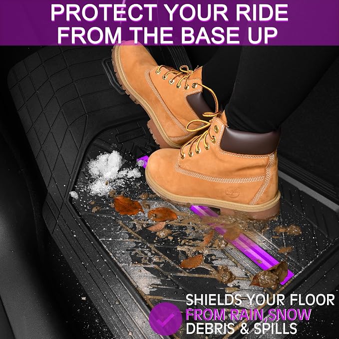 CAR PASS Metal Medium Rubber Floor Mats for Car Heavy Duty Car Mats All Weather, Universal Trim to Fit for Truck SUV Vehicle Automotive Floor Mats, Waterproof Car Mats 4 Piece Black Purple - Image 4