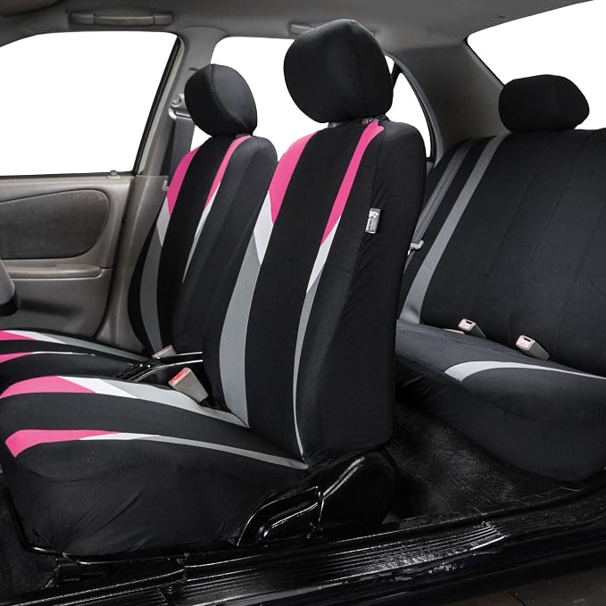 FH Group Premium Modernistic Flat Cloth Car Seat Covers – Universal Fit, Washable Seat Covers for SUV Sedan Van, Pink, Full Set - Image 2