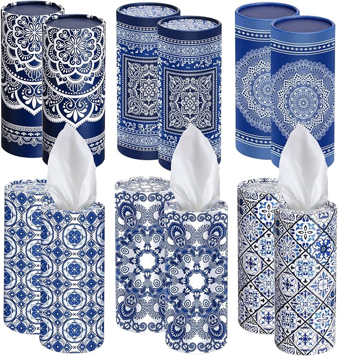 Outus 12 Pcs Mandala Car Tissues Cylinder Holder with 3 Ply Facial Tissue Bulk Round Tissue Holder Travel Tissues Boxes Container for Car Cup Wedding Birthday Party by Outus