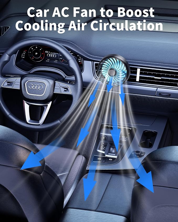Car AC Fan to Boost Cooling Air Circulation - More Stable Vent Clip | 4in Larger Clip On Car Fan, Colorful Lighting, USB Fan for Car SUV Van RV Pickup Truck, Strong 3 Speeds, 360 Rotating, Quiet - Image 3