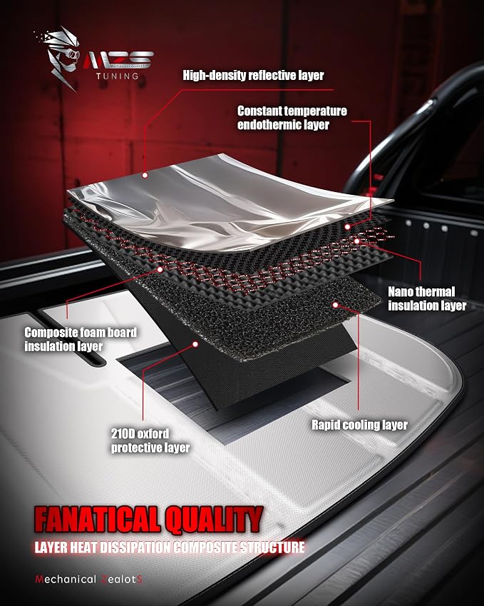 MZS Windshield Sun Shade Compatible with Camry 2018-2025 | 6-Layer Heat Insulation, 99% UV Blocking, Keeps Interior Cool, Full Coverage Visor, Foldable Car Window Sunshade, Storage Bag - Image 2