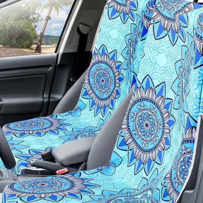 Hahafelt 2 Pack Car Seat Towel Cover with Storage Bag, Blue Mandala | 63 x 32 in Car Towel Seat Cover Non Slip Waterproof, Gym Workout Swimming Running, Machine Washable Sweat Absorbent Protector - Image 3