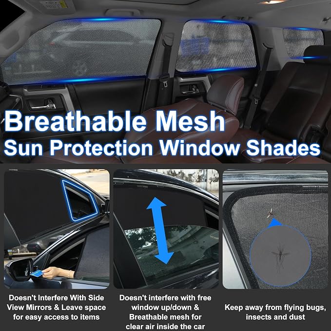 Front Side Half Window Shade Foldable Custom Fit for Audi Q7 2011-2015 Car Window Shades for Side Window Sun Shade UV Protection Heat Insulation for Camping Sleeping 6PCS - Image 2