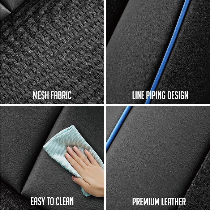 PIC AUTO Car Seat Cover, Pinping Leather and Mesh Seat Cover for Cars, Stylish Two-Tone Design Full Set Seat Covers, Breathable, Universal Fit,Comfortable and Durable SUVs, and Trucks(Blue) - Image 4