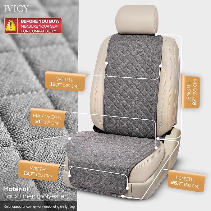 Faux Linen Front Car Seat Cover, Seat Protector, 1 Unit, Cool Gray | Non-Slip Bucket Sear Cover for Most Cars, SUVs, Vans & Trucks – Machine Washable, Side-Airbag Friendly - Image 3