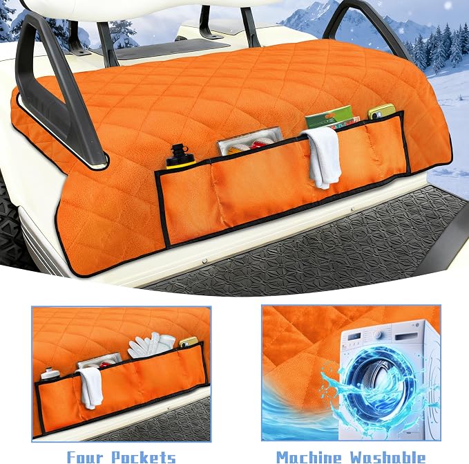 YOKYHOM Golf Cart Seat Covers with 4 Front Pockets, Thick Seat Towel Blanket with Non-Slip Backing, Fits EZGO, Club Car, Yamaha and More 2 & 4 Passenger Golf Carts, Orange - Image 6