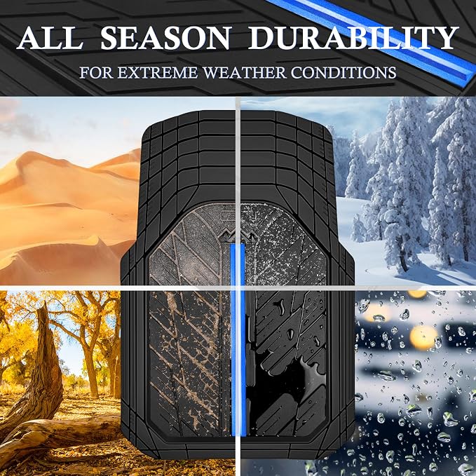CAR PASS Metal Medium Rubber Floor Mats for Car Heavy Duty Car Mats All Weather, Universal Trim to Fit for Truck SUV Vehicle Automotive Floor Mats, Waterproof Car Mats 4 Piece Black Bule - Image 5