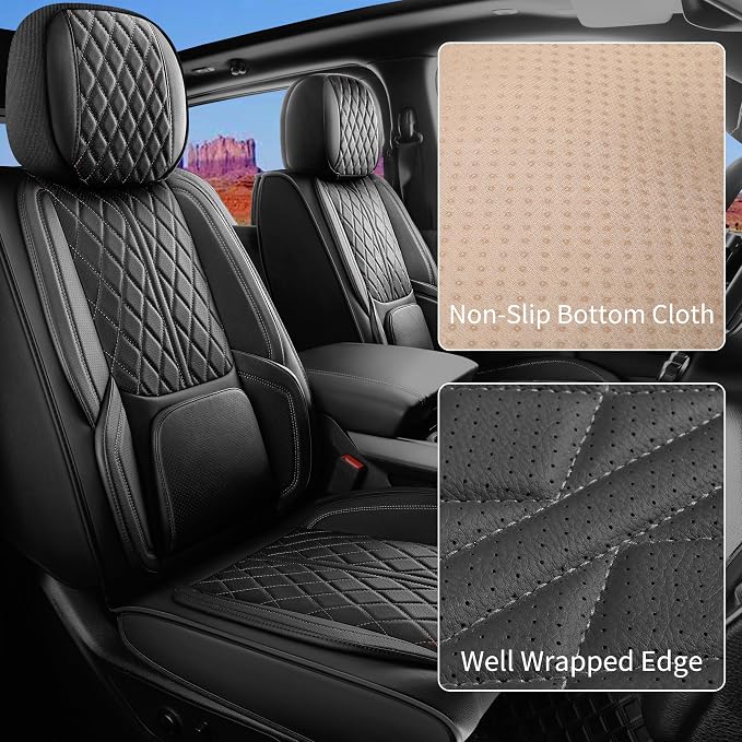 Car Seat Cover Custom Fit for Dodge Ram 1500 2500 3500 2002-2026 Faux Leather Seat Cover Set Compatible with Crew Quad Regular Cab Pickup Truck Cushions (Black, Full Set, Curved Rear) - Image 4