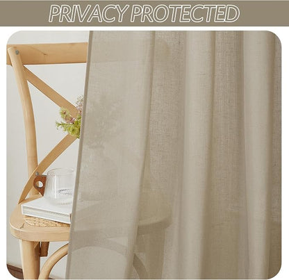 RYB HOME Linen Sheer Curtains 2 Panels for Living Room, Semi Transparent Privacy Drapes with Rod Pocket Farmhouse Style Window Treatments for Bedroom, Taupe, 52" W x 63" L - Image 3