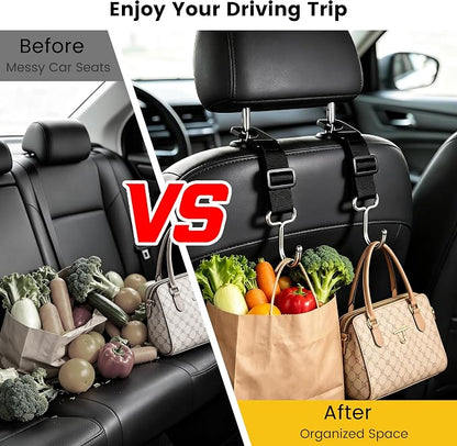 Amooca 4 Pack Car Headrest Hooks, Adjustable Heavy Duty Metal Back Seat Hanger, Auto Purse Bag Holder for Vehicle Headrest - Image 3