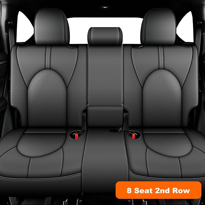 Seat Covers for Toyota Highlander 2020-2026 Full Set 3 Row 8 Seats | Custom Fit for Highlander W/Second Row 40/60 Split, Full Coverage Faux Leather Car Seat Protector Compatible Airbag Deep Gray - Image 3