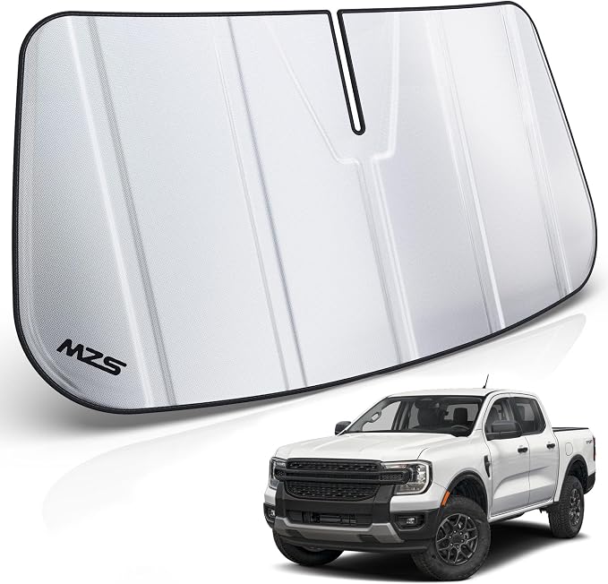 MZS Windshield Sun Shade Compatible with Ranger 2024 2025 2026 | 6-Layer Heat Insulation, 99% UV Blocking, Keeps Interior Cool, Full Coverage Visor, Foldable Car Window Sunshade, Storage Bag by MZS