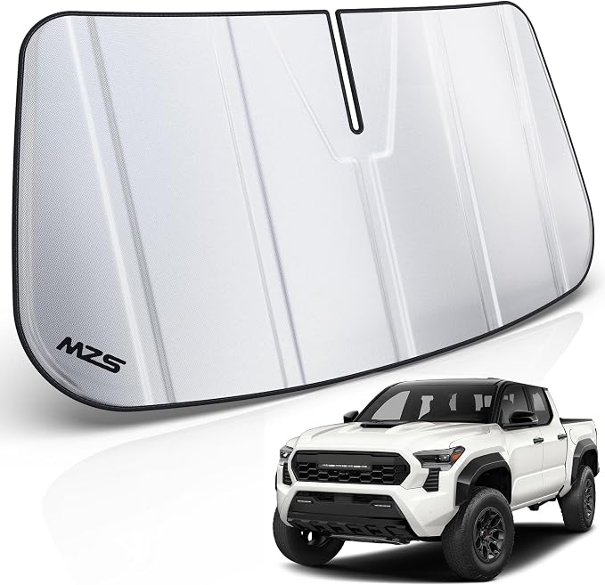 MZS Windshield Sun Shade Compatible with Tacoma 2024-2026 | 6-Layer Heat Insulation, 99% UV Blocking, Keeps Interior Cool, Full Coverage Visor, Foldable Car Window Sunshade, Storage Bag by MZS