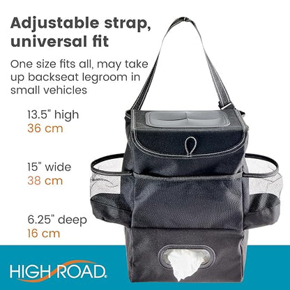 High Road Car Seatback Organizer - Hanging Car Trash Can with Tissue Holder | Car Tissue Holder and Trash Can with Removable Leakproof Liner Keeps Trash, Bottles and Boxes Off the Seat and Floor - Image 6
