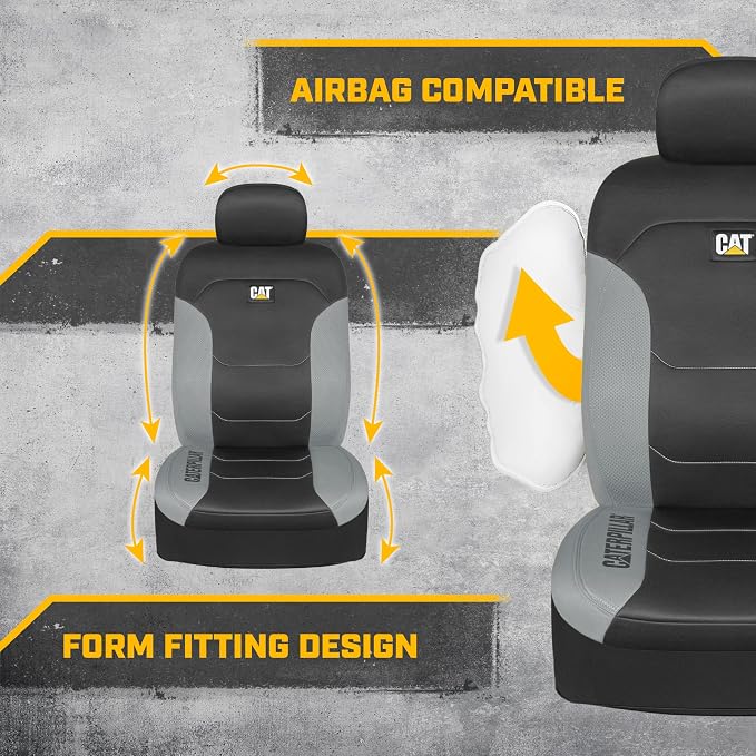 CAT Front Seat Covers for Cars (2-Pack) & 4-Piece Trim to Fit, Heavy Duty Protection, All Weather Floor Mats – Universal Fit, Waterproof Mats, Easy Install, for Trucks, SUVs, Vans, & Car Accessories - Image 5
