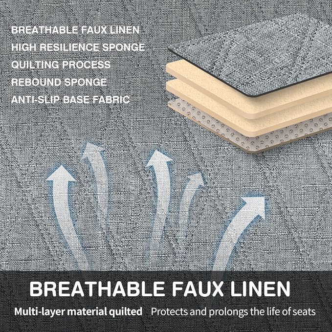 Leader Accessories Faux Linen Rear Bench Seat Cover, Size M, Grey | Breathable Back Seat Protector With Non-Slip Bottom, Diamond Stitched Bench Seat Cushion for Vehicles Cars Van SUV Truck - Image 2