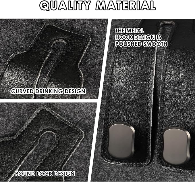 KINIVA Car Seat Headrest Storage Hooks, Set of 2, Suede PU Leather, Double Hooks (06-Black) - Image 3