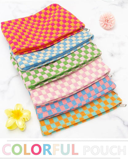 Checkered Makeup Bag for Purse, Small Flat Cosmetic Pouch,Orange Green | Cute Zipper Makeup Organizer for Women, Travel Essentials, Toiletries, Makeup Brushes, Beauty Accessories&Bridesmaid Gifts - Image 6