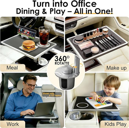 Car Desk for Laptop 360° Rotating Tesla Tray with Cup Holder Phone Stand | Adjustable Height Car Table Tray Car Accessories Compatible with Model 3/Y/S Ford Vehicles, Fits Round Cup Holder 2.28"-3.66" - Image 6