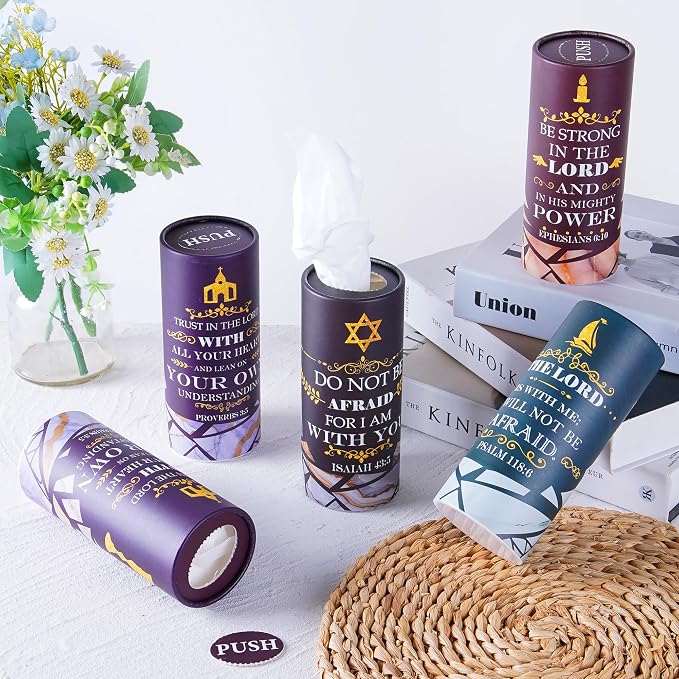 Car Tissues Holder with Facial Tissue, 4 Pack Bible Verse Inspirational Tissue Cylinder for Car Cup Holder, 2 Ply 50 Count Travel Tissues for Console - Image 6
