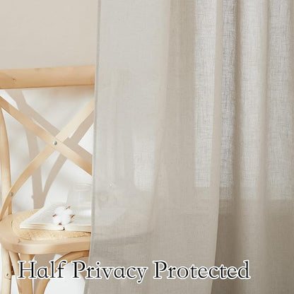 RYB HOME Linen Sheer Curtains Rich Linen Woven Soft Absorbent Drapes UV Rays Protection Light Filtering for Party Backdrop, Farmhouse, Doorway, Lobby, Hotel, W 52 x L 108 inch, 2 Pack, Angora - Image 3