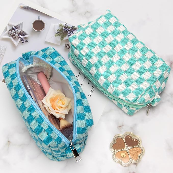 Checkered Makeup Bag for Purse, Small Cosmetic Pouch,Arctic Blue,6 Pack | Cute Zipper Makeup Organizer for Women, Travel Essentials, Toiletries, Makeup Brushes, Beauty Accessories&Bridesmaid Gifts - Image 5