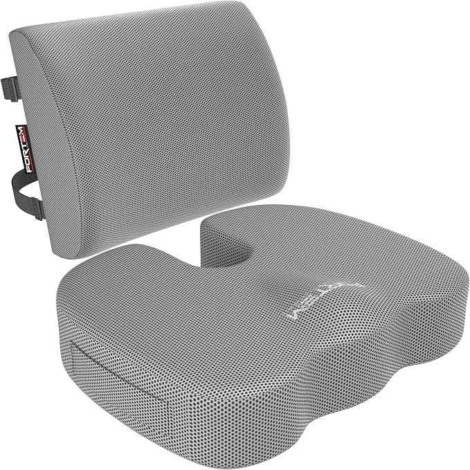 FORTEM Seat Cushion & Lumbar Support for Office Chair, Wheelchair, Car | Memory Foam | Ergonomic Design | Washable Cover | Non Slip | Grey by FORTEM
