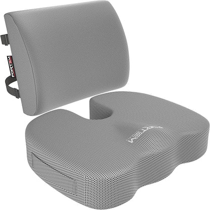FORTEM Seat Cushion & Lumbar Support for Office Chair, Wheelchair, Car | Memory Foam | Ergonomic Design | Washable Cover | Non Slip | Grey by FORTEM