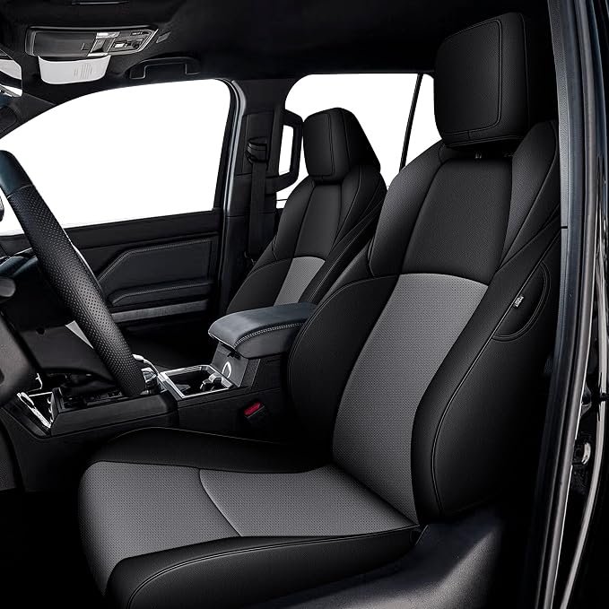 Custom Fit Seat Covers for Toyota 4Runner 2025 2026 | Full Set Faux Leather Car Seats Cover for 4Runner Accessories Black&Gray(5 Seats Model Only) by AOMSAZTO