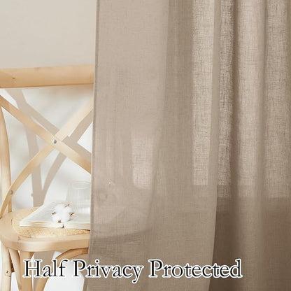 RYB HOME Flax Linen Blend Curtains for Dining Room Bedroom, Extra Long Rod Pocket Soft Textured Thick Linen Burlap Privacy Protection Light Filtering, W 70 x L 95 inches, Khaki, 2 Panels - Image 4