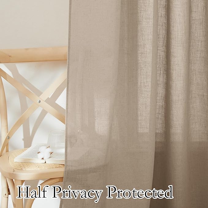 RYB HOME Linen Curtains for Living Room, Thick Linen Burlap 72 Inch Length Light Filtering Privacy Assured Breathable for Bathroom Dining Room Doorway, W 34 x L 72 inches, Khaki, 2 Panels Set - Image 4
