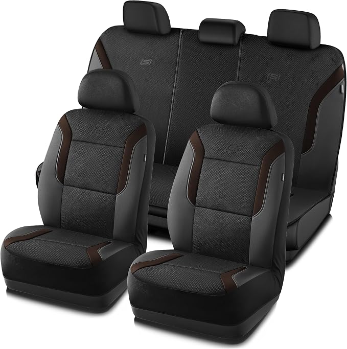 Skechers Memory Foam Car Seat Covers, Air Cool Mesh Thick Seat Covers, Car Seat Full Sets Airbag Compatible, Automotive Comfort for Most Cars,Vans,Trucks, SUVs,Brown by Unknown