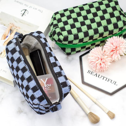 Checkered Makeup Bag for Purse, Small Cosmetic Pouch,Green Blue,2 Pack | Cute Zipper Makeup Organizer for Women, Travel Essentials, Toiletries, Makeup Brushes, Beauty Accessories&Bridesmaid Gifts - Image 2
