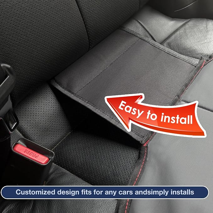 Sinvitron Car Seat Protector for Kids, Anti-Slip Thick Padding, Seat Mark Protection, 2 Storage Pockets for Toys & Snacks, Universal Fit for Most Vehicles (Black, 1 Pack) - Image 5
