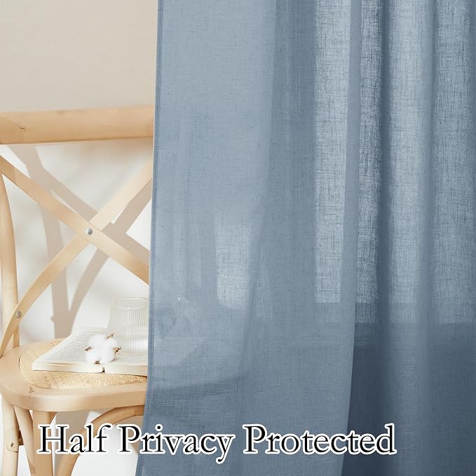 RYB HOME Semi Sheer Curtains for Closet Kitchen, Semi Translucent Privacy Protection Light Filtering Decorative Short Small Window Drapes for Bedroom, W 52 x L 45 inches, Dusty Blue, 2 Panels - Image 6