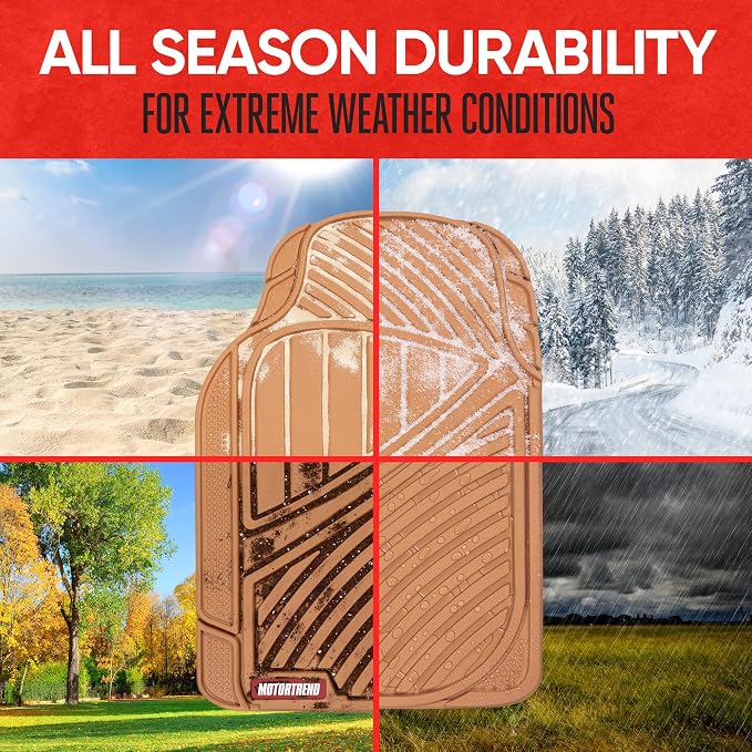 Motor Trend FlexTough Performance All Weather Rubber Car Floor Mats with Cargo Liner - Full Set Front & Rear Floor Mats for Cars Truck SUV, Automotive Floor Mats (Beige) - Image 6