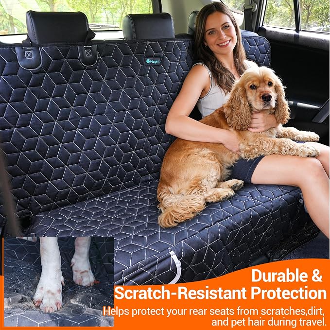 Meginc Dog Car Seat Cover-Waterproof Bench Back Seat Protector for SUV&Cars | Heavy-Duty Oxford Rear Seat Cover for Pet Hair, Spills, Velcro Openings, Non-slip, Scratch-Resistant, Machine Washable - Image 2