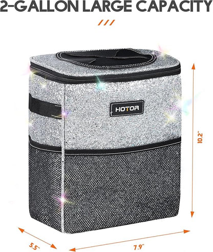 HOTOR Car Trash Can, Compact Waterproof Organizer, Leak-Proof Bin, 2-Gallon | Sparkle White, Multifunctional Car Accessory with Adjustable Straps & Magnetic Snaps for Interior Car Storage - Image 8