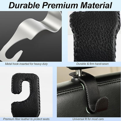 Car Headrest Hooks, Universal Car Seat Back Organizer Hanger, Premium Leather & Metal Construction, Multipurpose for Handbag, Purse, Coat, Ergonomic Design, 2 Pack Black - Image 6
