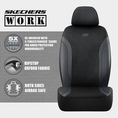 Skechers Seat Covers, Work Leather Car Seat Covers 5-Times Stronger Built-in Webbing, Oxford Fabric Front Seat Cover, Airbag Compatible, Automotive Comfort for Cars, Trucks, SUVs,Black - Image 3