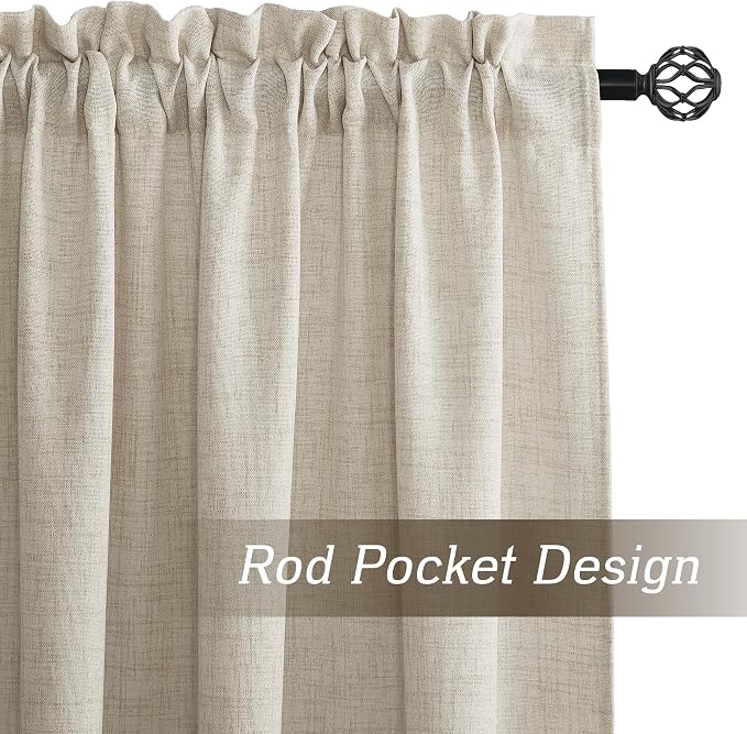 RYB HOME Natural Beige Linen Sheer Curtains 120 inches Long for Living Room | Weave Textured, Rod Pocket, Light Filtering, for Dining Room, W52 x L120, 2 Panels Set - Image 3